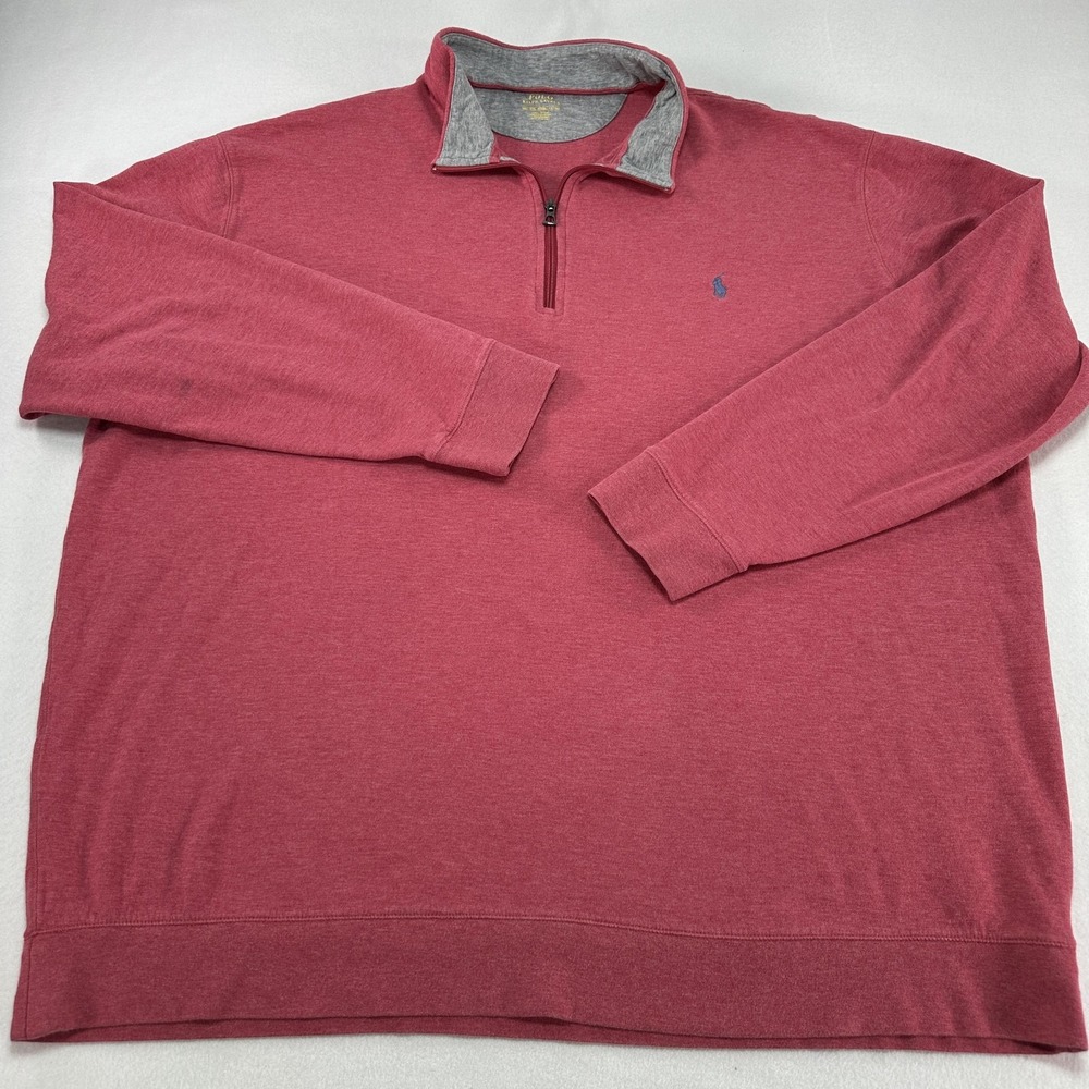 Polo Ralph Lauren Sweater Mens 4XLT Red Quarter Zip Mock Neck Tagless Pony Prep